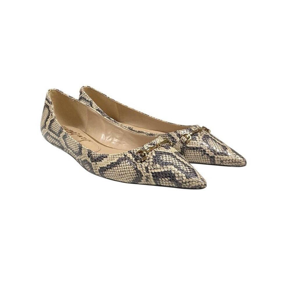 Sam Edelman Nori Pointed Toe Flats Womens 8.5 Snakeskin Tan Gray Leather Slipon